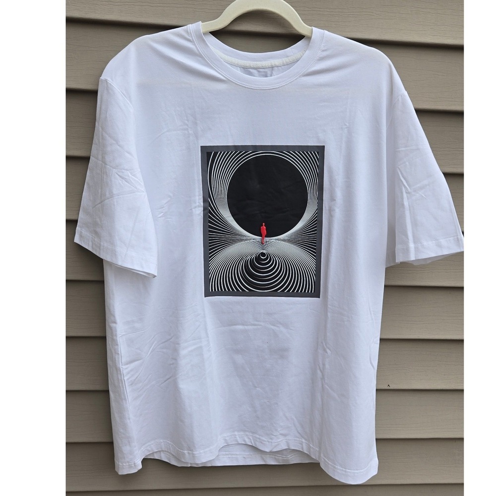 Thomas Sterling Mens White Graphic Tee Optical Illusion Shirt Large